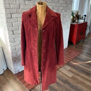 Caslon Women's Suede Trench Coat - Deep Rust L